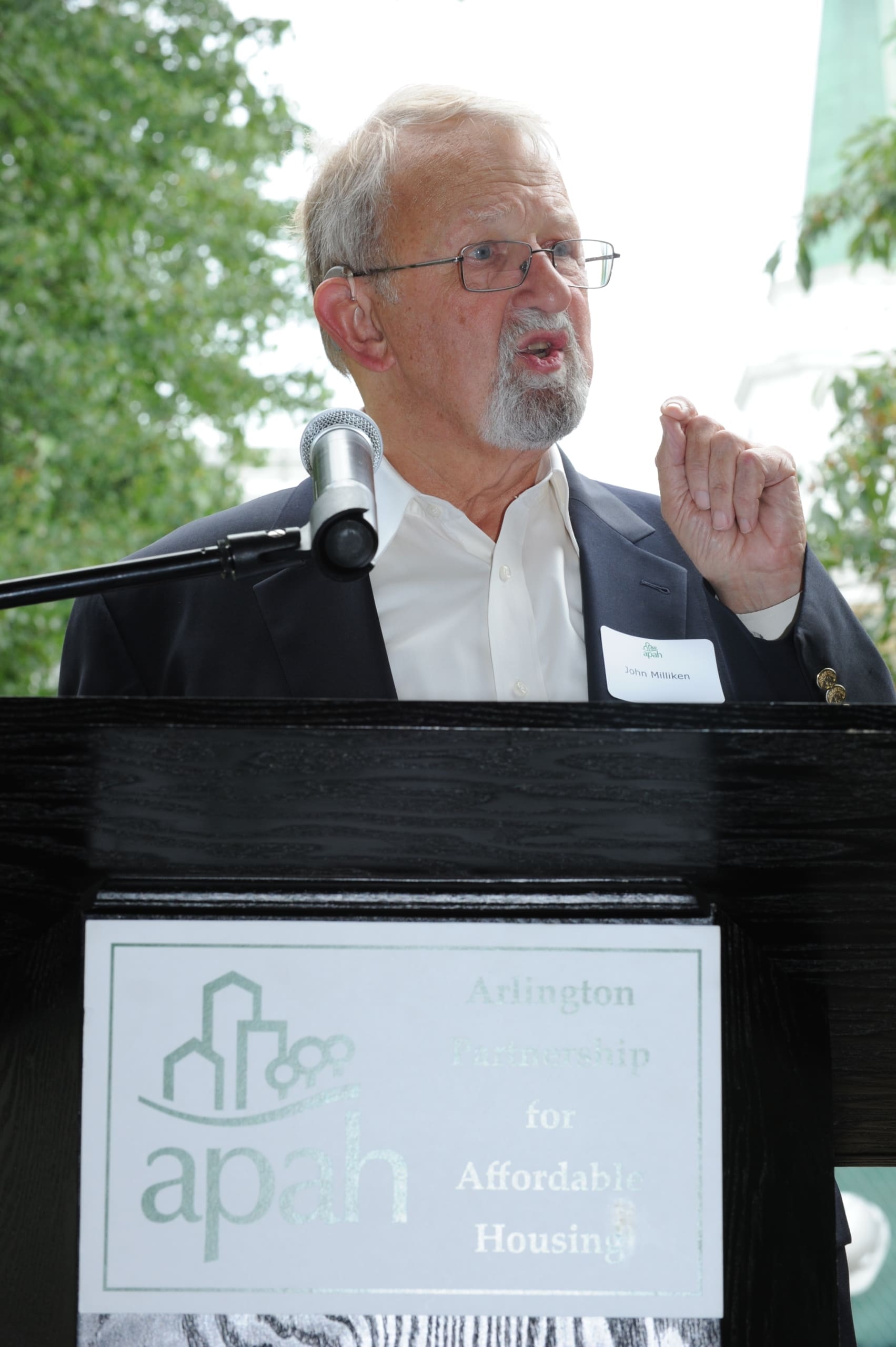 John Milliken speaking at Arlington Partnership for Affordable Housing event.