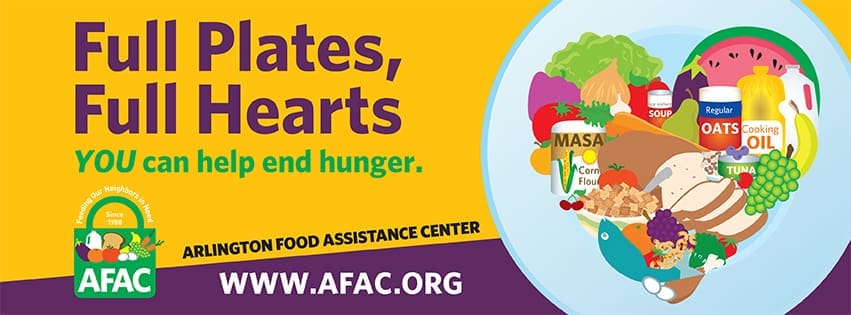 Full Plates, Full Hearts" AFAC campaign banner with food illustrations and a URL