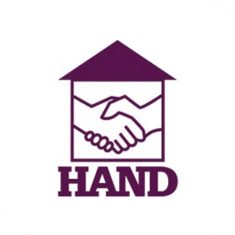 HAND logo depicting a handshake inside a house frame